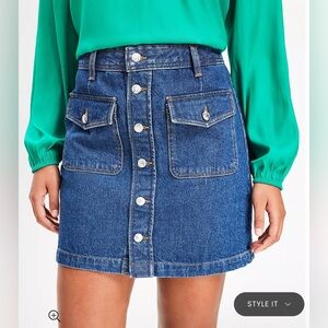 LOFT | Patch Pocket Denim Skirt in Dark Indigo Wash